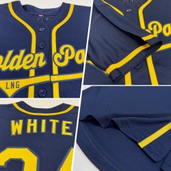 Benutzerdefiniertes authentisches Baseball-Trikot in Marineblau und Gold Benutzerdefiniertes authentisches Baseball-Trikot in Marineblau und Gold