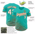 Baseball Aqua Custom Print 3D-Design Muster Mode Weiß-Orange Leopard Jersey Authentic Fade Baseball Aqua Custom Print 3D-Design Muster Mode Weiß-Orange Leopard Jersey Authentic Fade