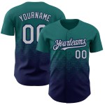 Quadratisches Muster Authentisches Design Teal Shapes Custom Gradient Baseball Grau-Marineblau Jersey 3D Quadratisches Muster Authentisches Design Teal Shapes Custom Gradient Baseball Grau-Marineblau Jersey 3D