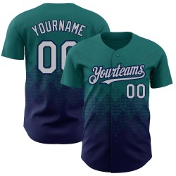 Quadratisches Muster Authentisches Design Teal Shapes Custom Gradient Baseball Grau-Marineblau Jersey 3D