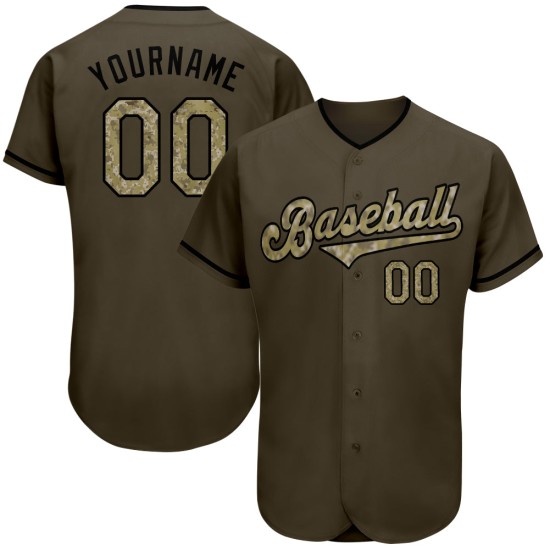 Benutzerdefiniertes Olive Camo-Schwarz Authentic Salute To Service Baseball-Trikot Benutzerdefiniertes Olive Camo-Schwarz Authentic Salute To Service Baseball-Trikot