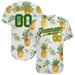 Benutzerdefiniertes weißes Kelly Green-Gold 3D-Musterdesign Hawaii Ananas Authentic Baseball Jersey Benutzerdefiniertes weißes Kelly Green-Gold 3D-Musterdesign Hawaii Ananas Authentic Baseball Jersey