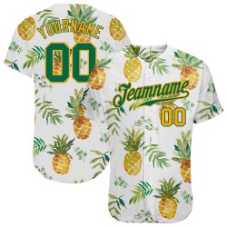 Benutzerdefiniertes weißes Kelly Green-Gold 3D-Musterdesign Hawaii Ananas Authentic Baseball Jersey