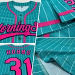 Benutzerdefinierte Aqua Weiß Nadelstreifen Pink-Navy Authentic Baseball Jersey Benutzerdefinierte Aqua Weiß Nadelstreifen Pink-Navy Authentic Baseball Jersey