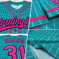 Benutzerdefinierte Aqua Weiß Nadelstreifen Pink-Navy Authentic Baseball Jersey Benutzerdefinierte Aqua Weiß Nadelstreifen Pink-Navy Authentic Baseball Jersey