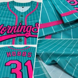 Benutzerdefinierte Aqua Weiß Nadelstreifen Pink-Navy Authentic Baseball Jersey Benutzerdefinierte Aqua Weiß Nadelstreifen Pink-Navy Authentic Baseball Jersey