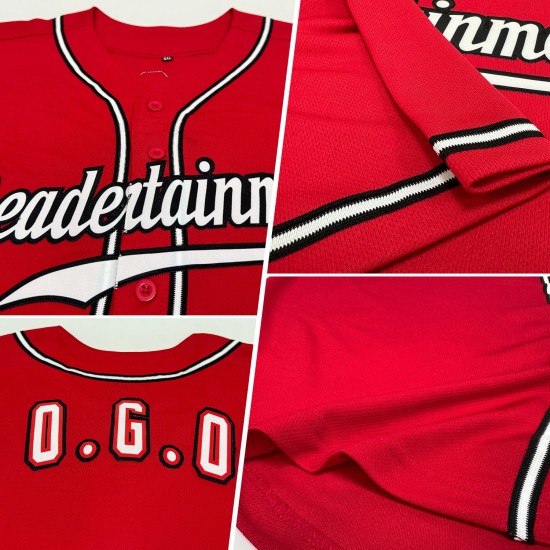 Benutzerdefiniertes rot-weiß-schwarzes authentisches Baseball-Trikot Benutzerdefiniertes rot-weiß-schwarzes authentisches Baseball-Trikot