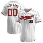 Benutzerdefiniertes weißes schwarzes Nadelstreifen-rot-schwarzes authentisches Baseball-Trikot Benutzerdefiniertes weißes schwarzes Nadelstreifen-rot-schwarzes authentisches Baseball-Trikot