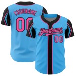 Pink-Schwarzes Trikot mit benutzerdefinierten authentischen Armfarben, Himmelblau, Baseballblau 3 Pink-Schwarzes Trikot mit benutzerdefinierten authentischen Armfarben, Himmelblau, Baseballblau 3