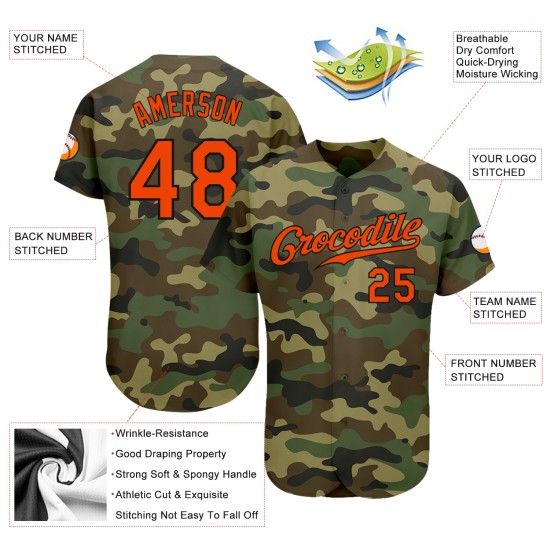 Benutzerdefiniertes Camo Orange-Schwarz Authentic Salute To Service Baseball-Trikot Benutzerdefiniertes Camo Orange-Schwarz Authentic Salute To Service Baseball-Trikot