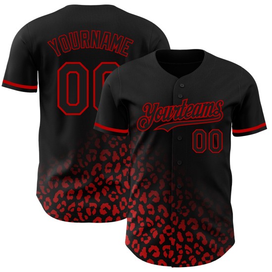 Design Schwarz Verblassen Benutzerdefinierte Leopard 3D Muster Authentische Jersey Druck Baseball Mode Rot Design Schwarz Verblassen Benutzerdefinierte Leopard 3D Muster Authentische Jersey Druck Baseball Mode Rot