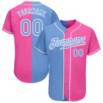Benutzerdefiniertes rosa hellblau-weißes authentisches Split Fashion Baseball-Trikot Benutzerdefiniertes rosa hellblau-weißes authentisches Split Fashion Baseball-Trikot