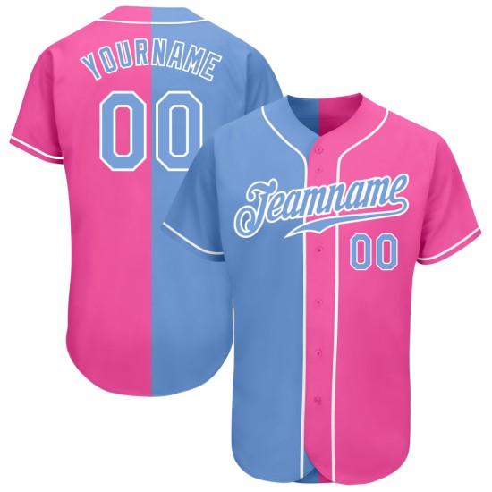 Benutzerdefiniertes rosa hellblau-weißes authentisches Split Fashion Baseball-Trikot Benutzerdefiniertes rosa hellblau-weißes authentisches Split Fashion Baseball-Trikot