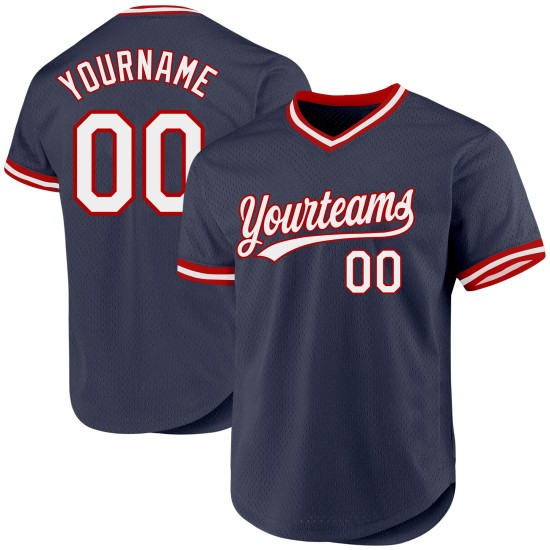 Weiß-Rotes Jersey Navy Throwback Authentic Baseball Custom Weiß-Rotes Jersey Navy Throwback Authentic Baseball Custom
