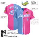 Benutzerdefiniertes rosa hellblau-weißes authentisches Split Fashion Baseball-Trikot Benutzerdefiniertes rosa hellblau-weißes authentisches Split Fashion Baseball-Trikot