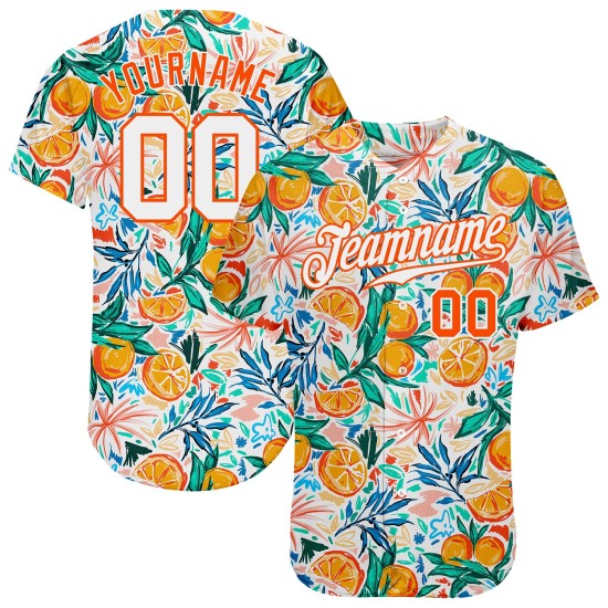 Benutzerdefinierte Weiß Orange 3D Muster Design Obst Authentische Baseball Jersey Benutzerdefinierte Weiß Orange 3D Muster Design Obst Authentische Baseball Jersey