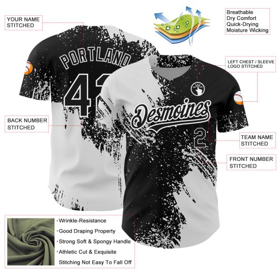 Design Muster 3D Baseball Stroke Authentic Custom Jersey Pinsel Weiß Schwarz Abstrakt Design Muster 3D Baseball Stroke Authentic Custom Jersey Pinsel Weiß Schwarz Abstrakt