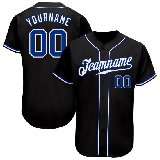 Benutzerdefiniertes authentisches Baseball-Trikot in Schwarz-Royal-Weiß Benutzerdefiniertes authentisches Baseball-Trikot in Schwarz-Royal-Weiß