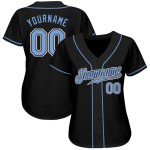 Benutzerdefiniertes schwarzes hellblau-weißes authentisches Baseball-Trikot Benutzerdefiniertes schwarzes hellblau-weißes authentisches Baseball-Trikot