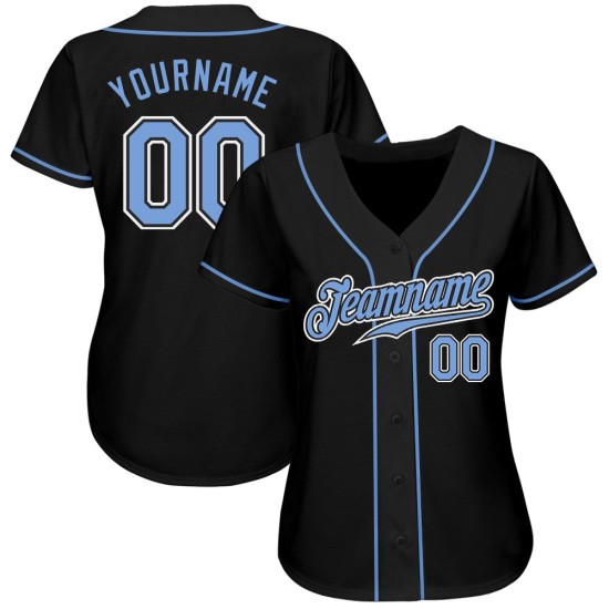Benutzerdefiniertes schwarzes hellblau-weißes authentisches Baseball-Trikot Benutzerdefiniertes schwarzes hellblau-weißes authentisches Baseball-Trikot