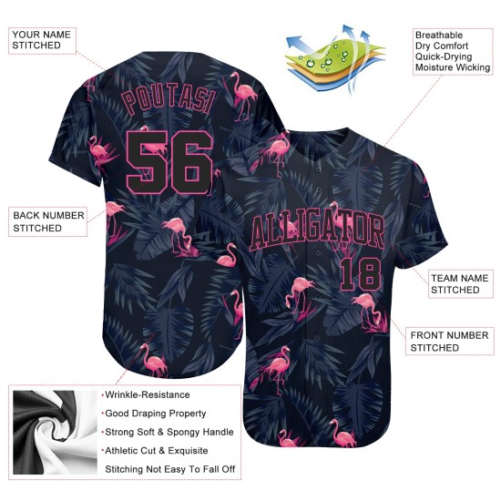 Benutzerdefiniertes 3D-Musterdesign Hawaii Flamingo Authentic Baseball Jersey Benutzerdefiniertes 3D-Musterdesign Hawaii Flamingo Authentic Baseball Jersey