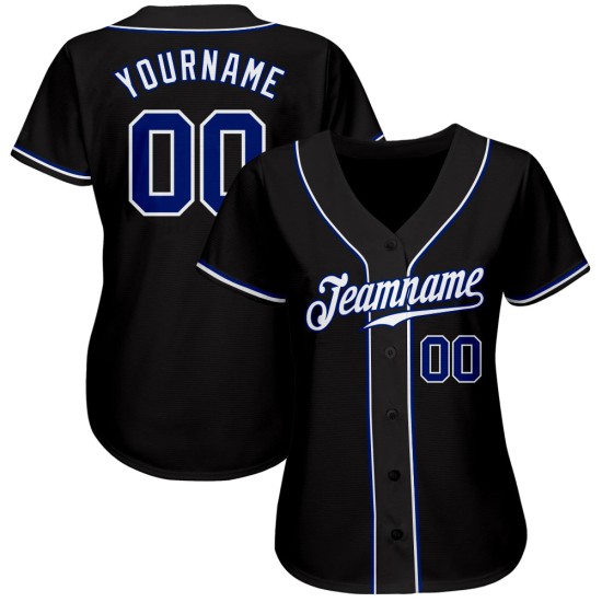Benutzerdefiniertes authentisches Baseball-Trikot in Schwarz-Royal-Weiß Benutzerdefiniertes authentisches Baseball-Trikot in Schwarz-Royal-Weiß