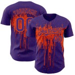 Tropfendes benutzerdefiniertes Muster Baseball Jersey Lila Authentisches 3D Orange Art Splatter Design Tropfendes benutzerdefiniertes Muster Baseball Jersey Lila Authentisches 3D Orange Art Splatter Design