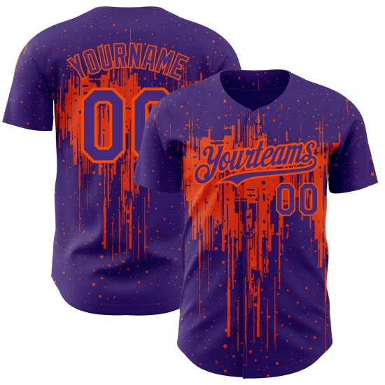 Tropfendes benutzerdefiniertes Muster Baseball Jersey Lila Authentisches 3D Orange Art Splatter Design Tropfendes benutzerdefiniertes Muster Baseball Jersey Lila Authentisches 3D Orange Art Splatter Design