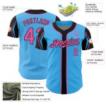Pink-Schwarzes Trikot mit benutzerdefinierten authentischen Armfarben, Himmelblau, Baseballblau 3 Pink-Schwarzes Trikot mit benutzerdefinierten authentischen Armfarben, Himmelblau, Baseballblau 3