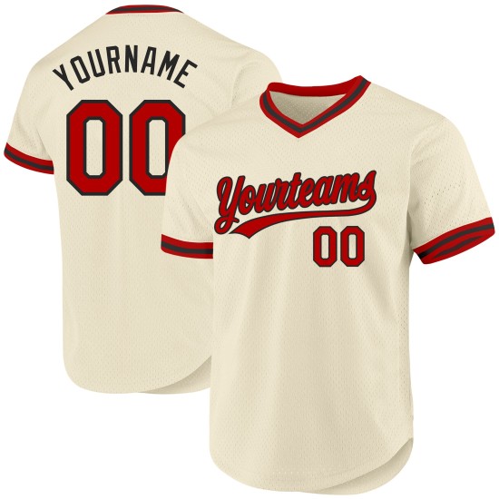 Authentisches Cream Baseball Jersey Throwback Custom Rot-Schwarz Authentisches Cream Baseball Jersey Throwback Custom Rot-Schwarz