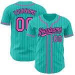 Benutzerdefinierte Aqua Weiß Nadelstreifen Pink-Navy Authentic Baseball Jersey Benutzerdefinierte Aqua Weiß Nadelstreifen Pink-Navy Authentic Baseball Jersey