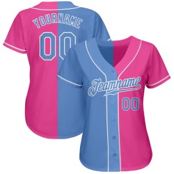 Benutzerdefiniertes rosa hellblau-weißes authentisches Split Fashion Baseball-Trikot Benutzerdefiniertes rosa hellblau-weißes authentisches Split Fashion Baseball-Trikot