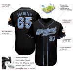 Benutzerdefiniertes schwarzes hellblau-weißes authentisches Baseball-Trikot Benutzerdefiniertes schwarzes hellblau-weißes authentisches Baseball-Trikot