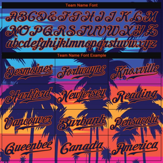 Benutzerdefinierte Royal Navy-Orange 3D Muster Design Palmen Authentische Baseball Jersey Benutzerdefinierte Royal Navy-Orange 3D Muster Design Palmen Authentische Baseball Jersey