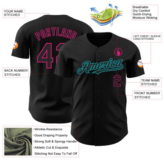 Authentisches benutzerdefiniertes Pink-Teal Baseball Black Jersey Hot Authentisches benutzerdefiniertes Pink-Teal Baseball Black Jersey Hot
