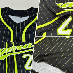 Benutzerdefinierte schwarz neongrün Nadelstreifen neongrün-weiß authentische Baseball Jersey Benutzerdefinierte schwarz neongrün Nadelstreifen neongrün-weiß authentische Baseball Jersey