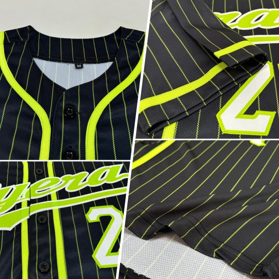 Benutzerdefinierte schwarz neongrün Nadelstreifen neongrün-weiß authentische Baseball Jersey Benutzerdefinierte schwarz neongrün Nadelstreifen neongrün-weiß authentische Baseball Jersey