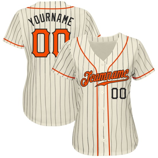 Benutzerdefinierte Creme Schwarz Nadelstreifen Orange-Schwarz Authentic Baseball Jersey Benutzerdefinierte Creme Schwarz Nadelstreifen Orange-Schwarz Authentic Baseball Jersey