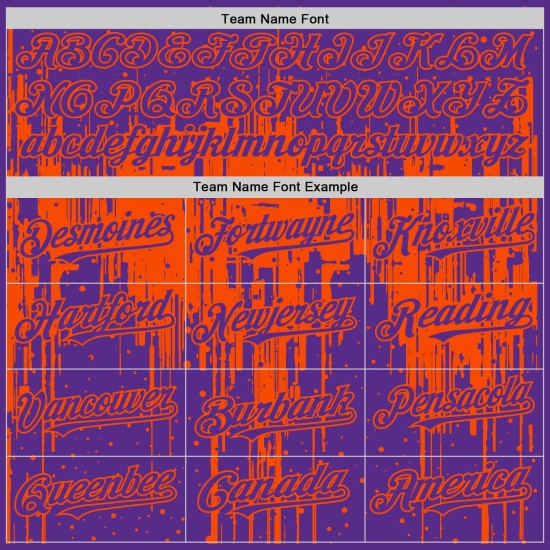 Tropfendes benutzerdefiniertes Muster Baseball Jersey Lila Authentisches 3D Orange Art Splatter Design Tropfendes benutzerdefiniertes Muster Baseball Jersey Lila Authentisches 3D Orange Art Splatter Design